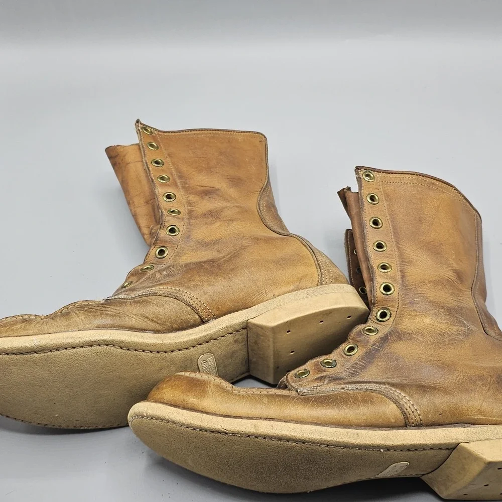 Vintage 80s Beartrap AirCushion Leather Logger Boots Distressed 10 Eye Sz 7.5